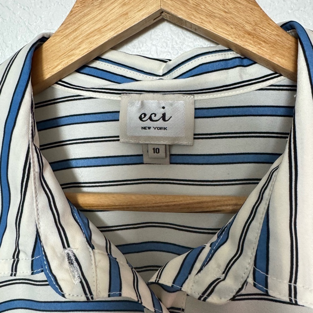 ECI New York Blue and White Striped Long Sleeve Shirt  Dress - Picture 3 of 9